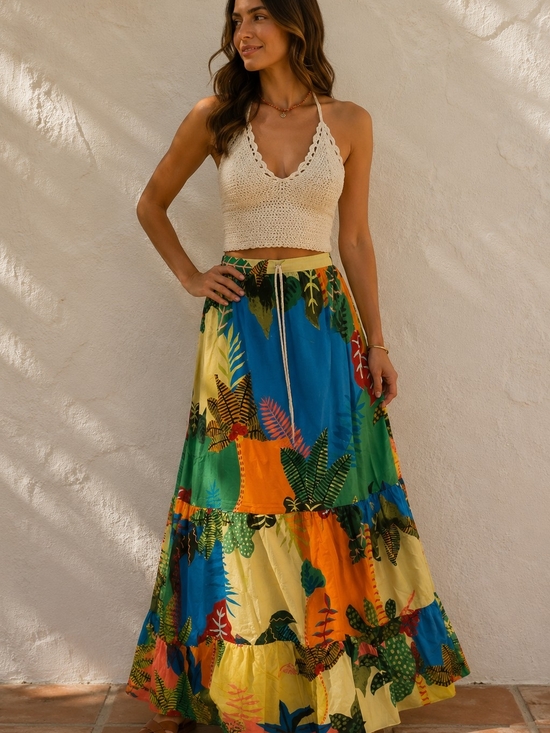 Maude Vivante Dresses & Skirts - Maude Vivante Tropical Patchwork Maxi Skirt - Yellow, Blue, Green, Orange XL NWT